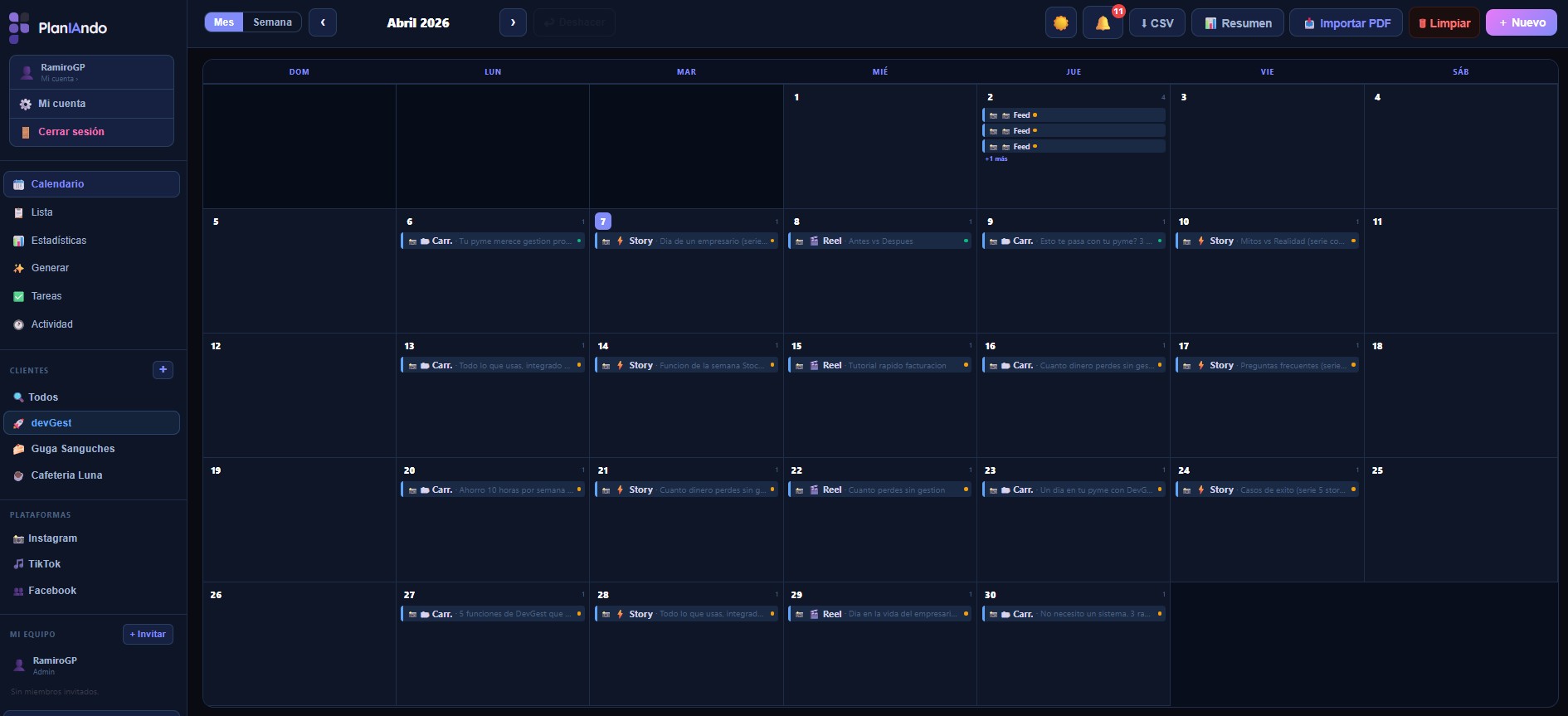 PlanIAndo — Calendario de contenido